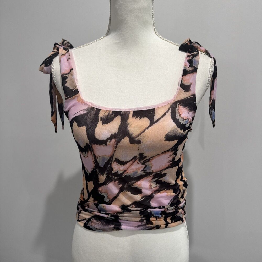 FREE PEOPLE Ruched Tank Top in Pink Combo Avenue Sz Large Women's Sleeveless